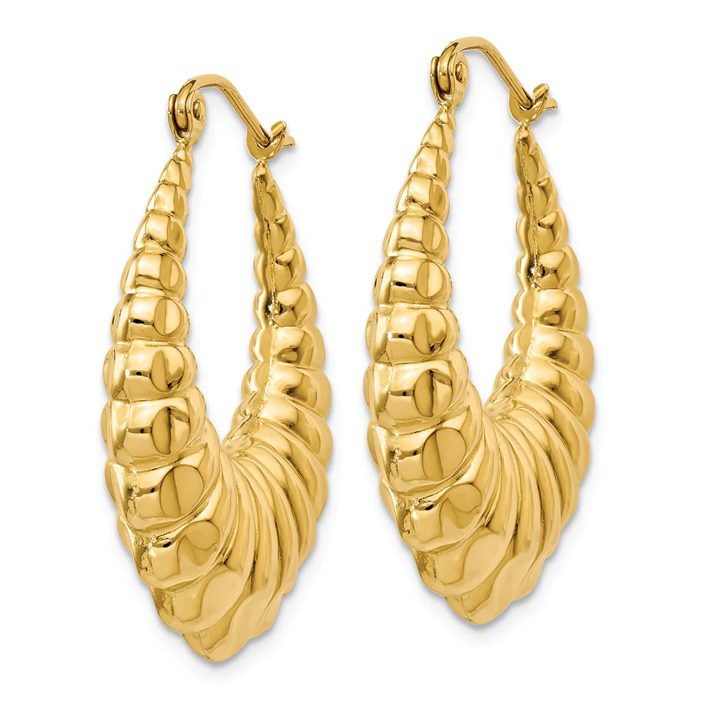 Pendientes de Aro Escallopado Hueco Pulido en Oro Amarillo de 14k - Image 2