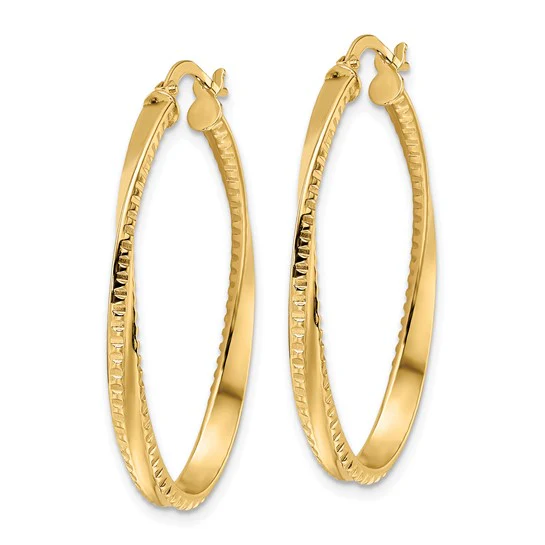 Pendientes de Aro Ovalado Retorcido Pulido en Oro de 14K - Image 3
