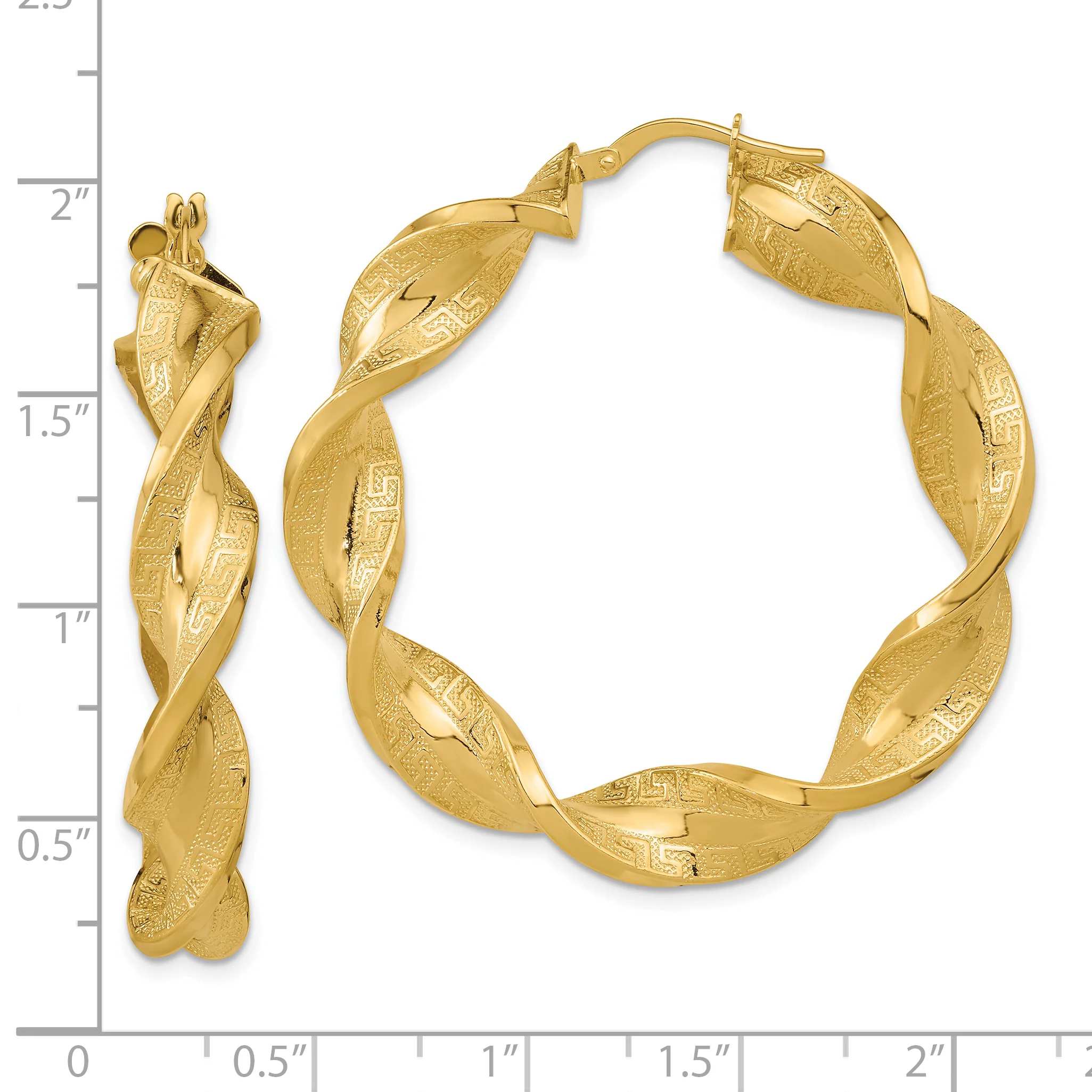 Pendientes de Aro Torcido Pulido y Satinado Griego en Oro Amarillo de 14K - Image 2