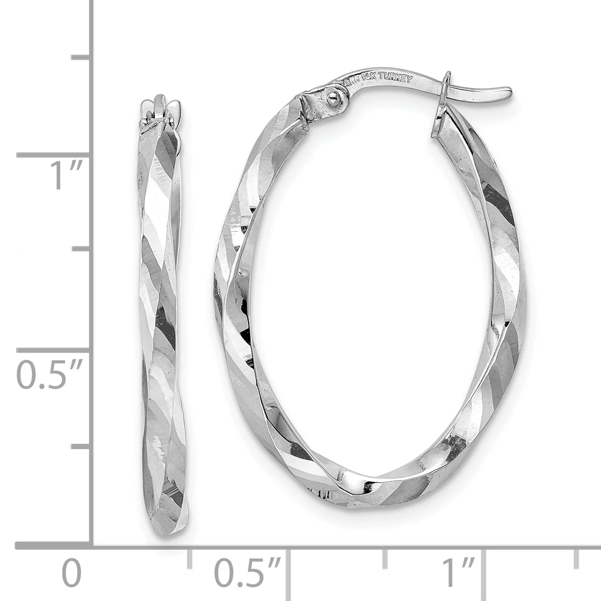 Pendientes de Aro Ovalados en Oro Blanco de 14K Pulido de 2.5x20x29 mm - Image 2