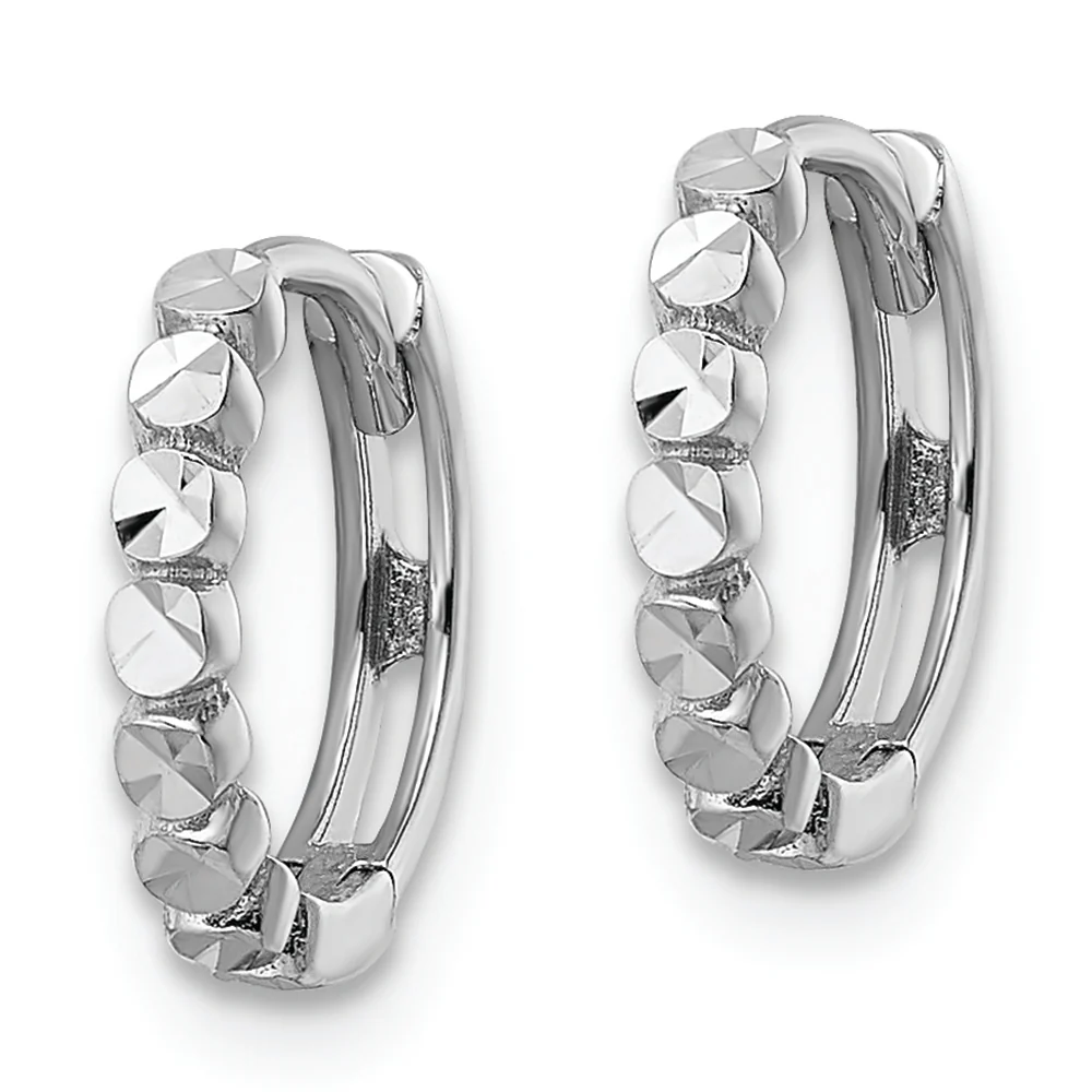 Pendientes de Aro con Bisagra en Oro Blanco de 14k Corte Diamante de 2x12mm - Image 2