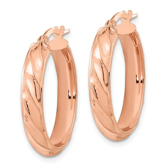 Pendientes de Aro Ovalado Pulido y Torcido en Oro Rosa de 14k - Image 3