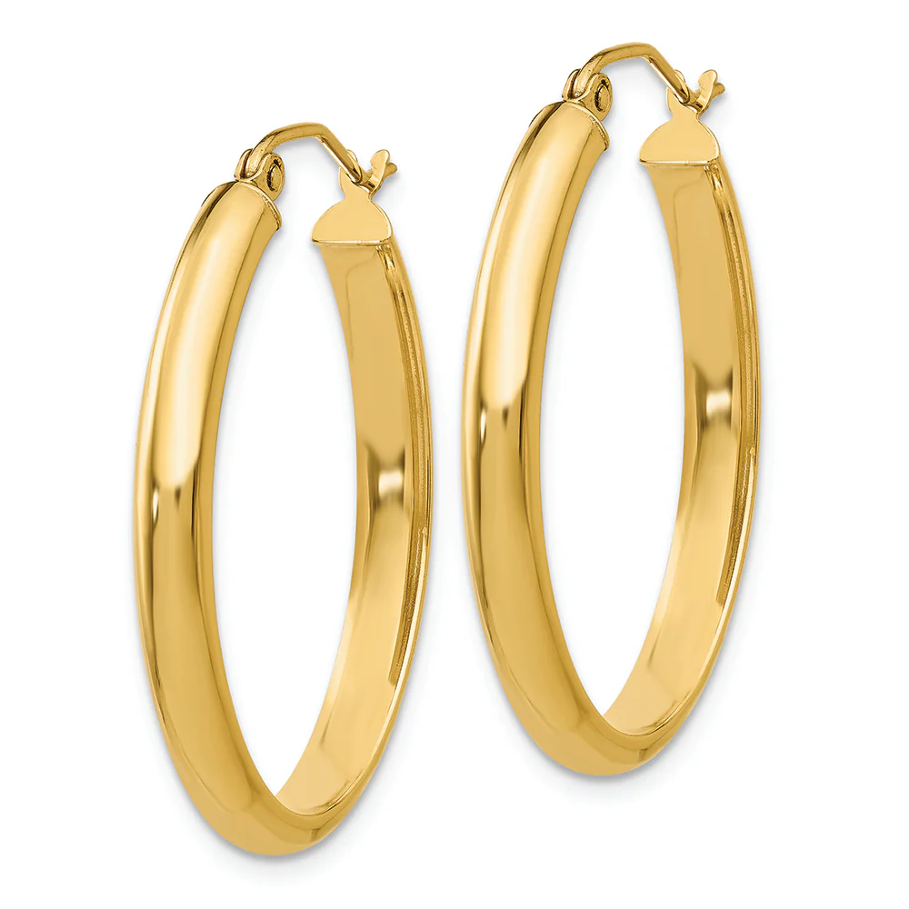 Pendientes de Aro Ovalados en Oro Amarillo de 14K Pulido de 3.5 mm - Image 2