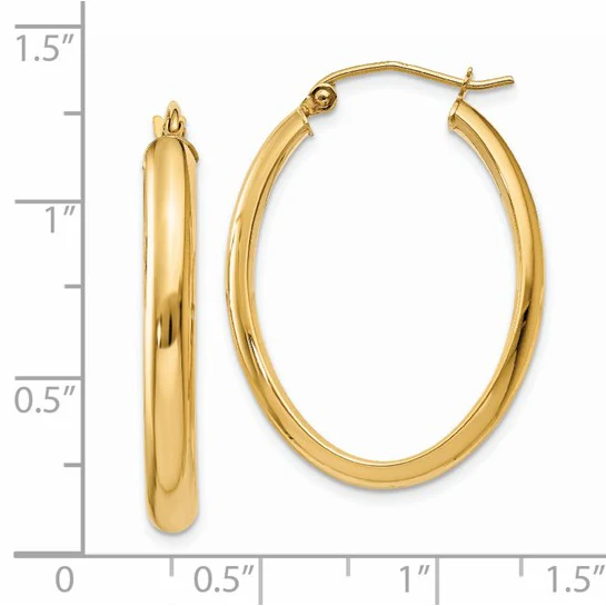 Pendientes de Aro Ovalados en Oro Amarillo de 14K Pulido de 3.5 mm - Image 3