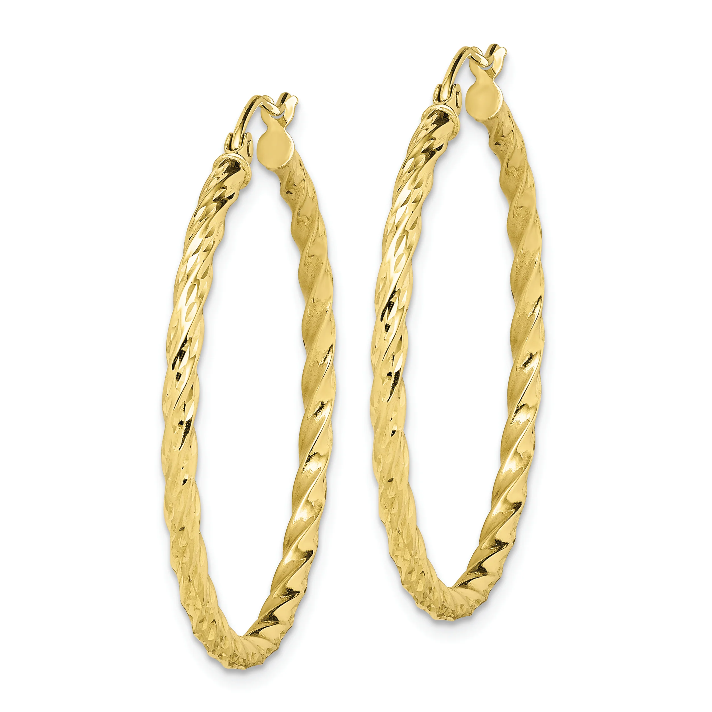 Pendientes de Aro Retorcidos con Corte de Diamante de Oro Amarillo de 10K de 35 mm - Image 2
