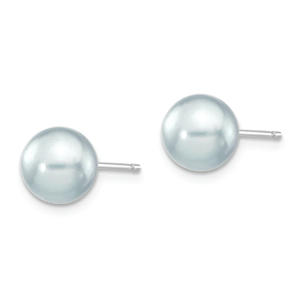 Pendientes de Oro Blanco de 14k con Perlas Akoya Redondas de Agua Salada Gris de 7-8mm - Image 2