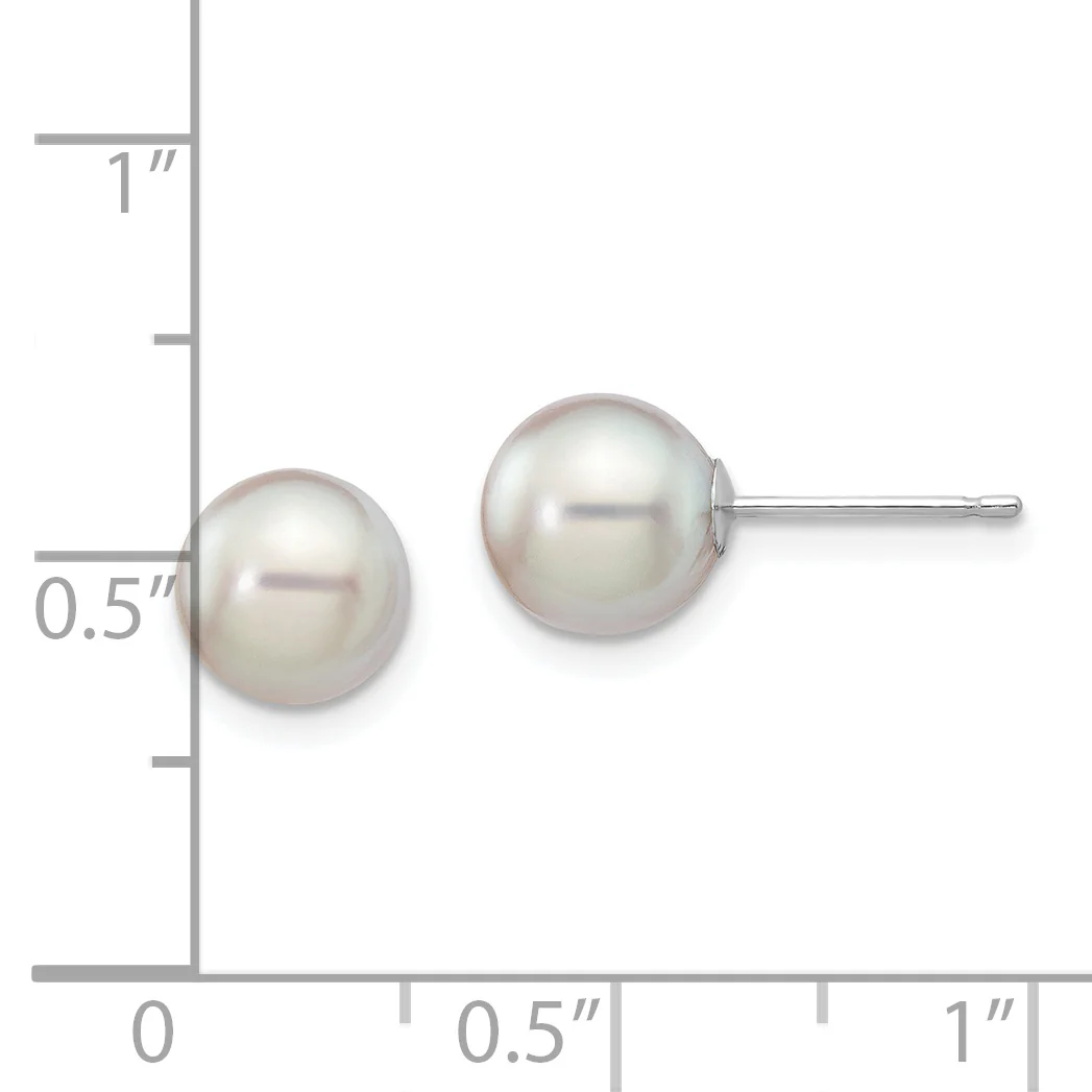 Pendientes de Oro Blanco de 14k con Perlas Akoya Redondas de Agua Salada Gris de 7-8mm - Image 3
