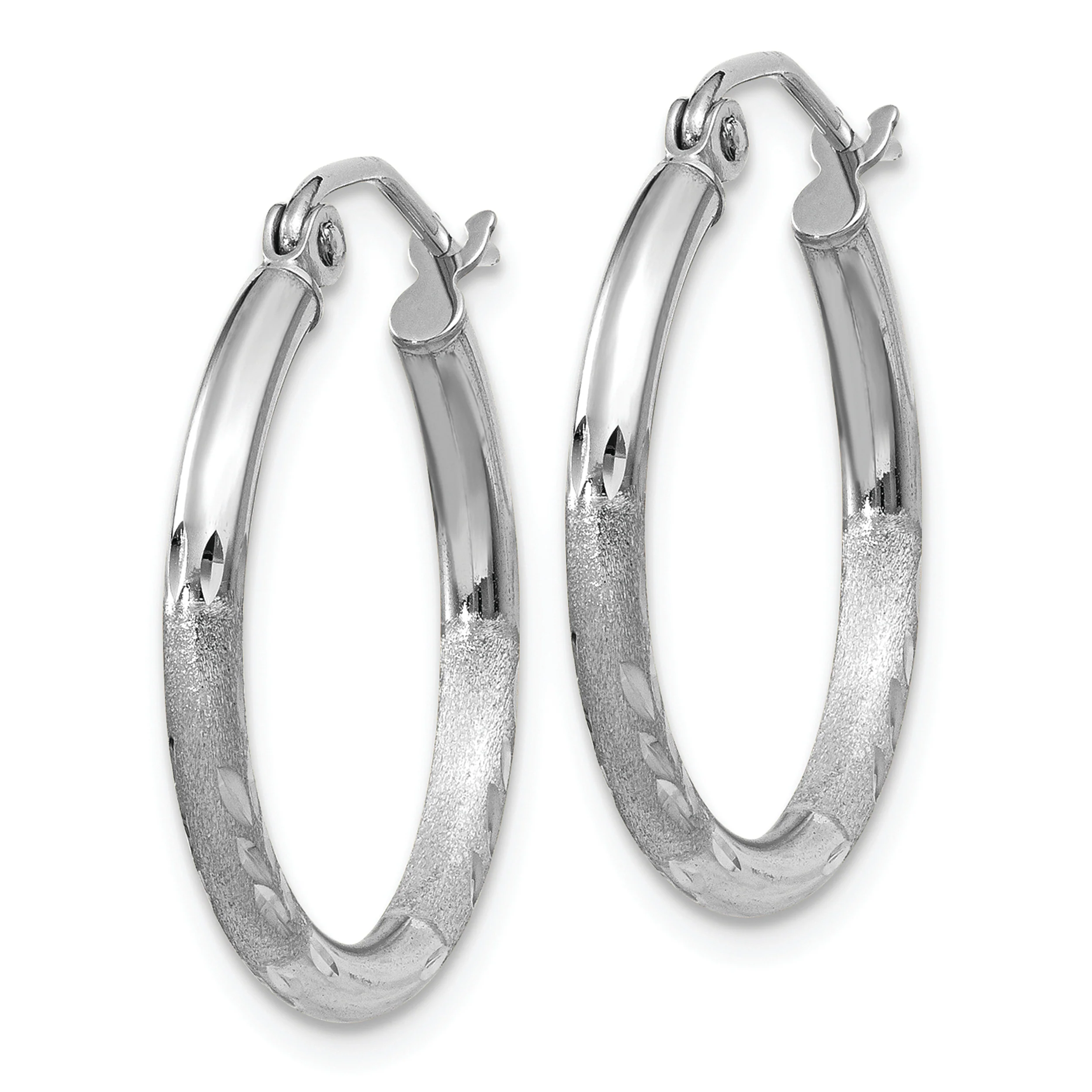 Aros Redondos de Oro Blanco de 14k Satinados y con Corte Diamante (2mm x 20mm) - Image 2