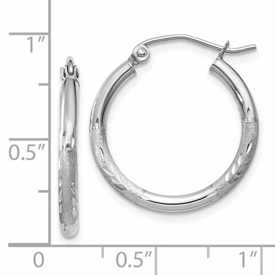 Aros Redondos de Oro Blanco de 14k Satinados y con Corte Diamante (2mm x 20mm) - Image 4