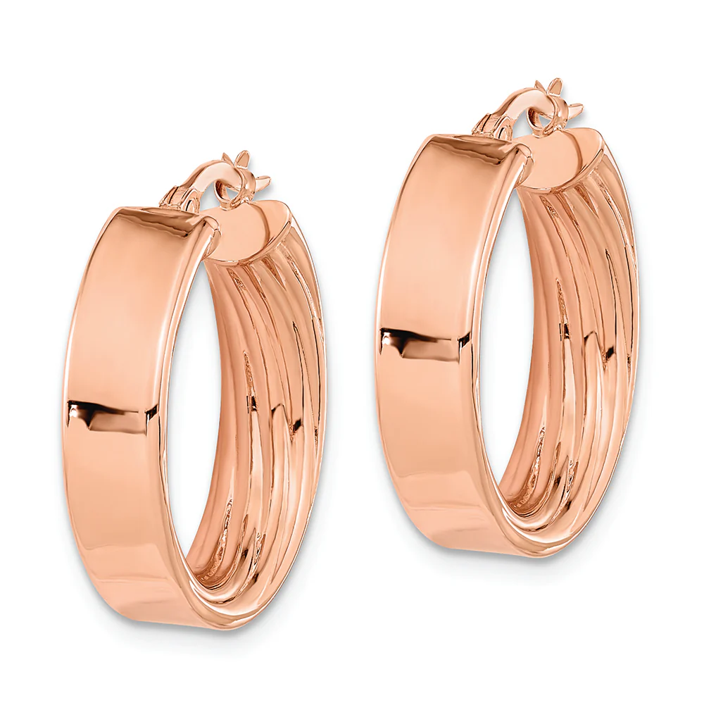 Pendientes Aro Pulidos y Texturizados de Oro Rosa de 14K (Con Interior Texturizado) - Image 2
