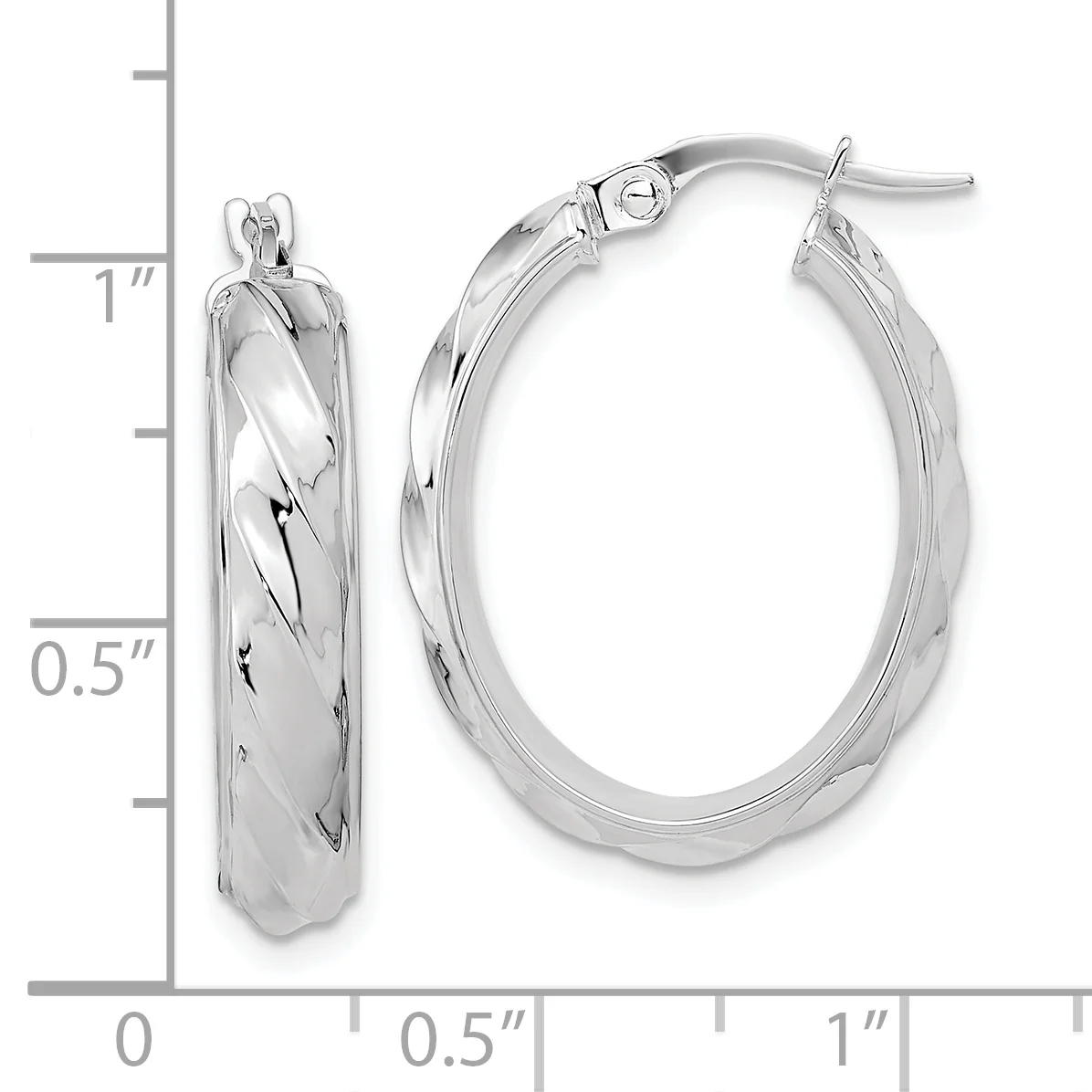 Pendientes de Aro Ovalado Retorcido Pulido en Oro Blanco de 14K - Image 2