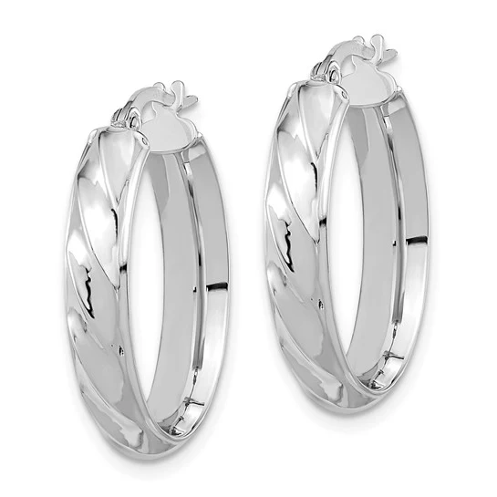 Pendientes de Aro Ovalado Retorcido Pulido en Oro Blanco de 14K - Image 3