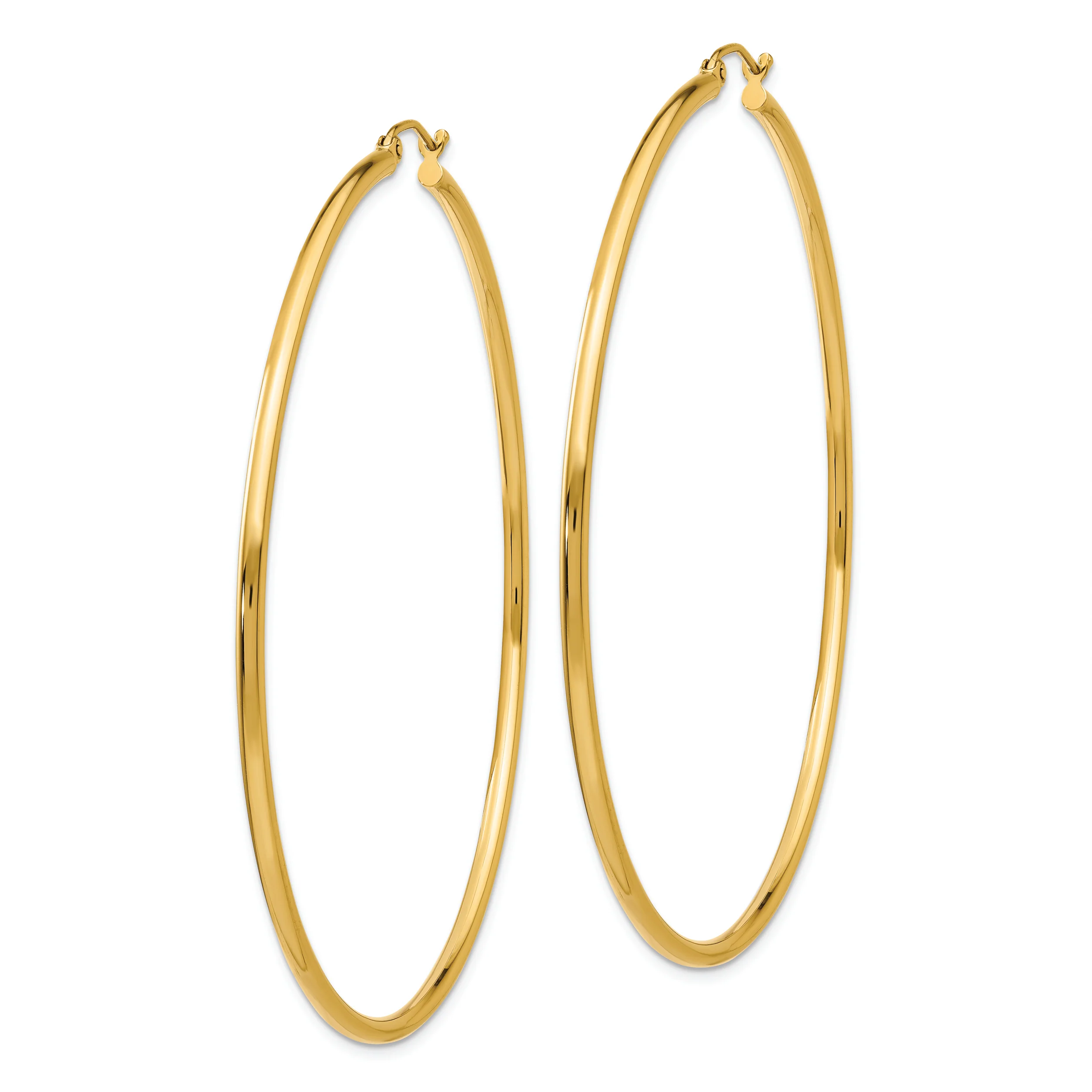Pendientes de Aro Tubo Livianos Pulidos de Oro Amarillo de 14K de 2x65 mm - Image 2