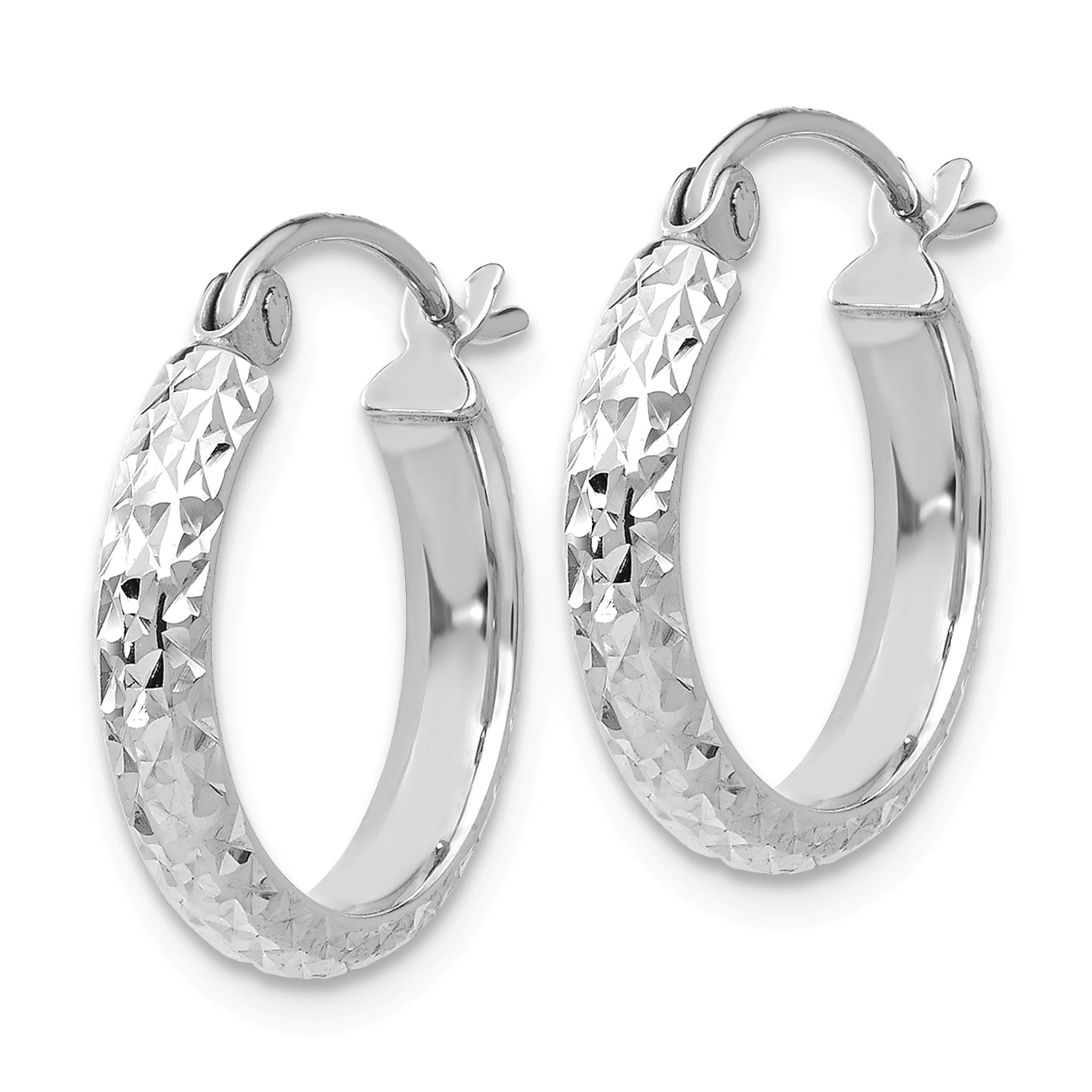 Pendientes de Aro Hueco en Oro Blanco de 14K con Corte en Diamante de 2.8x15 mm - Image 2