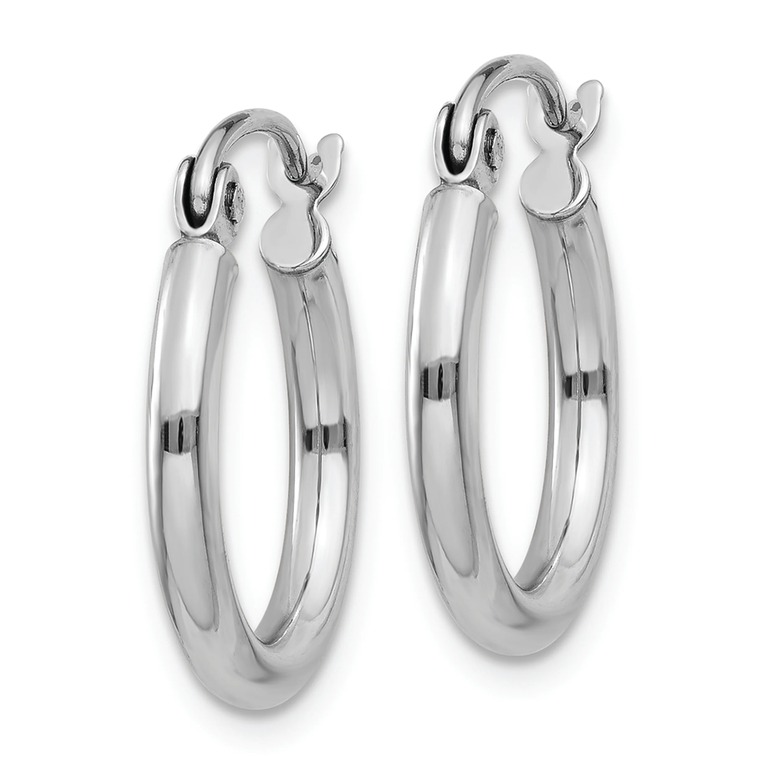 Aretes de Aro Livianos en Oro Blanco de 14k Pulidos con Tubo de 2x15 mm - Image 2