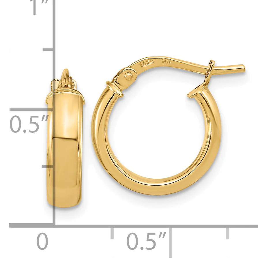 Pendientes de Aro Pulidos de Oro Amarillo de 14K de 3.7 mm - Image 3