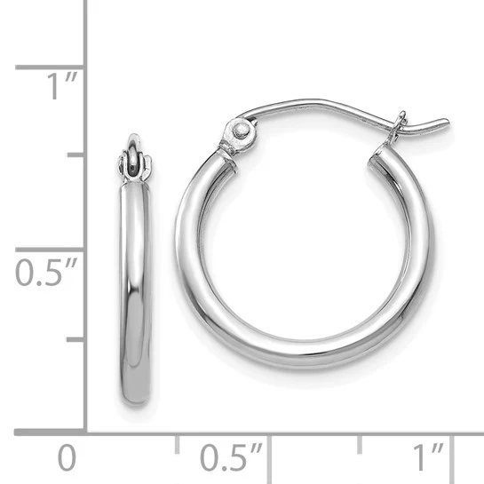 Aretes de Aro Livianos en Oro Blanco de 14k Pulidos con Tubo de 2x17.5 mm - Image 3