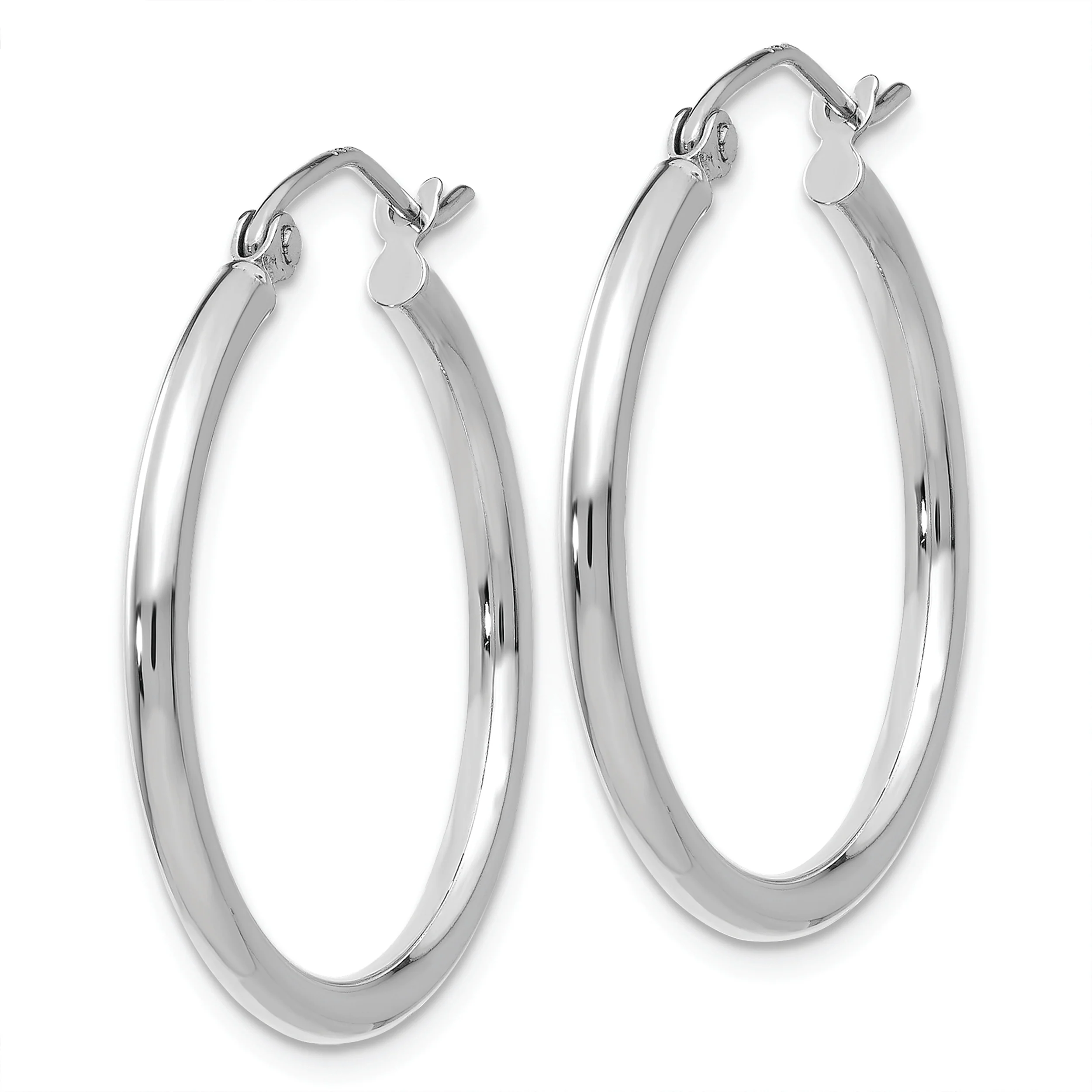 Aretes de Aro Livianos en Oro Blanco de 14k Pulidos con Tubo de 2x25 mm - Image 2