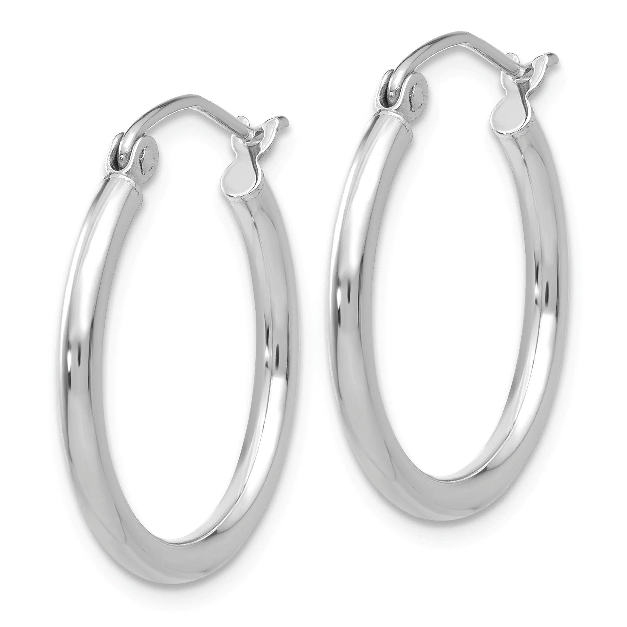 Aretes de Aro Livianos en Oro Blanco de 14k Pulidos con Tubo de 2x20 mm - Image 2