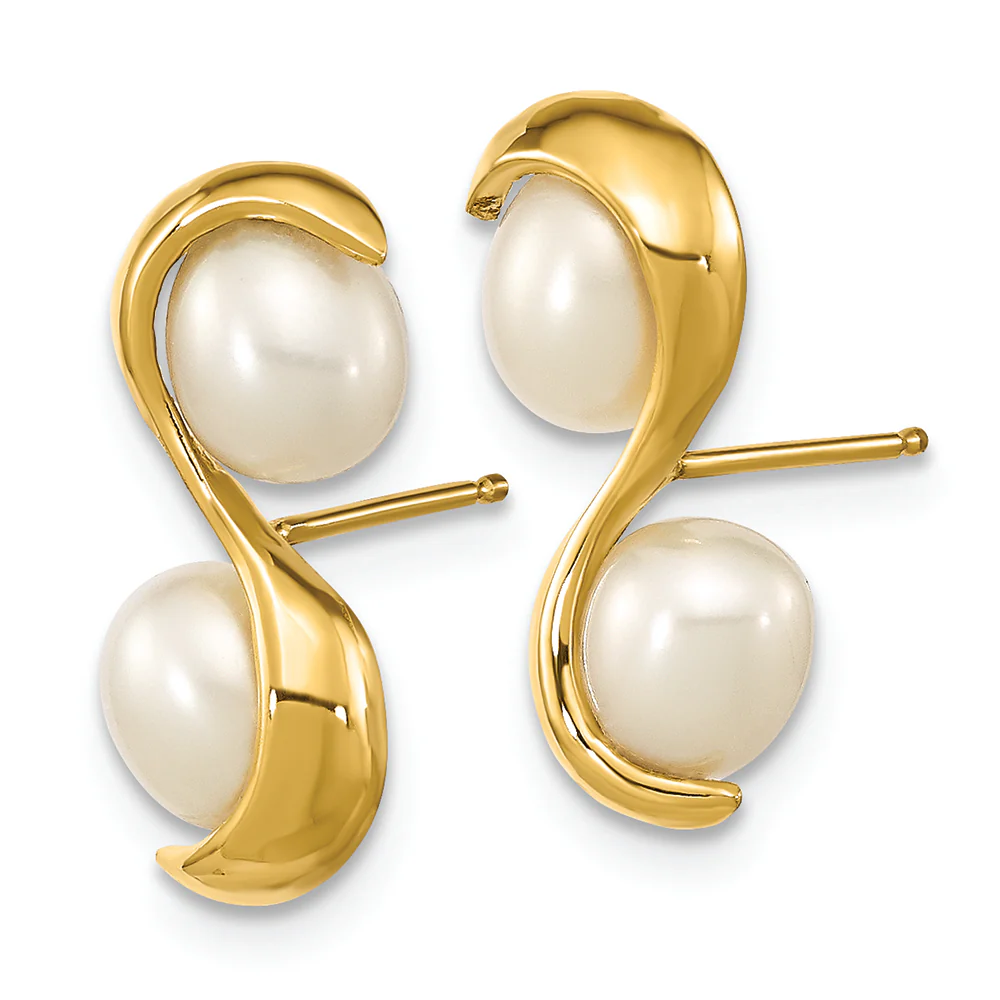 Pendientes de Oro Amarillo de 14k con Perla Arroz de Agua Dulce Cultivada de 4-5mm - Image 2
