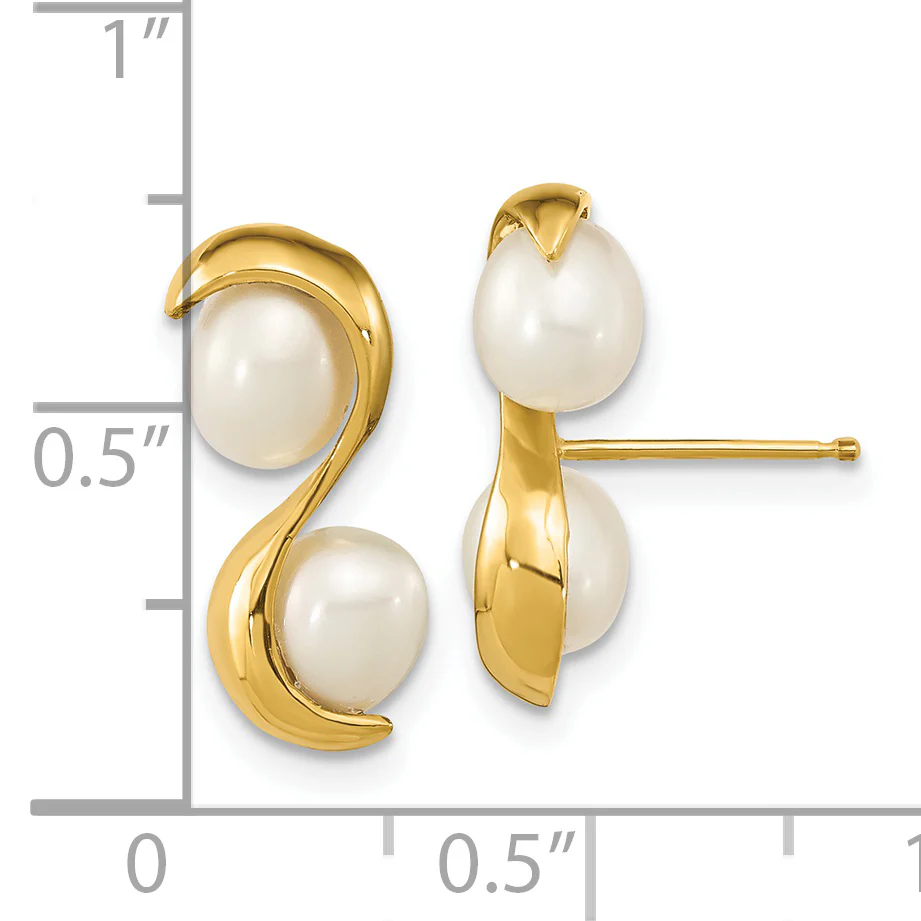 Pendientes de Oro Amarillo de 14k con Perla Arroz de Agua Dulce Cultivada de 4-5mm - Image 3