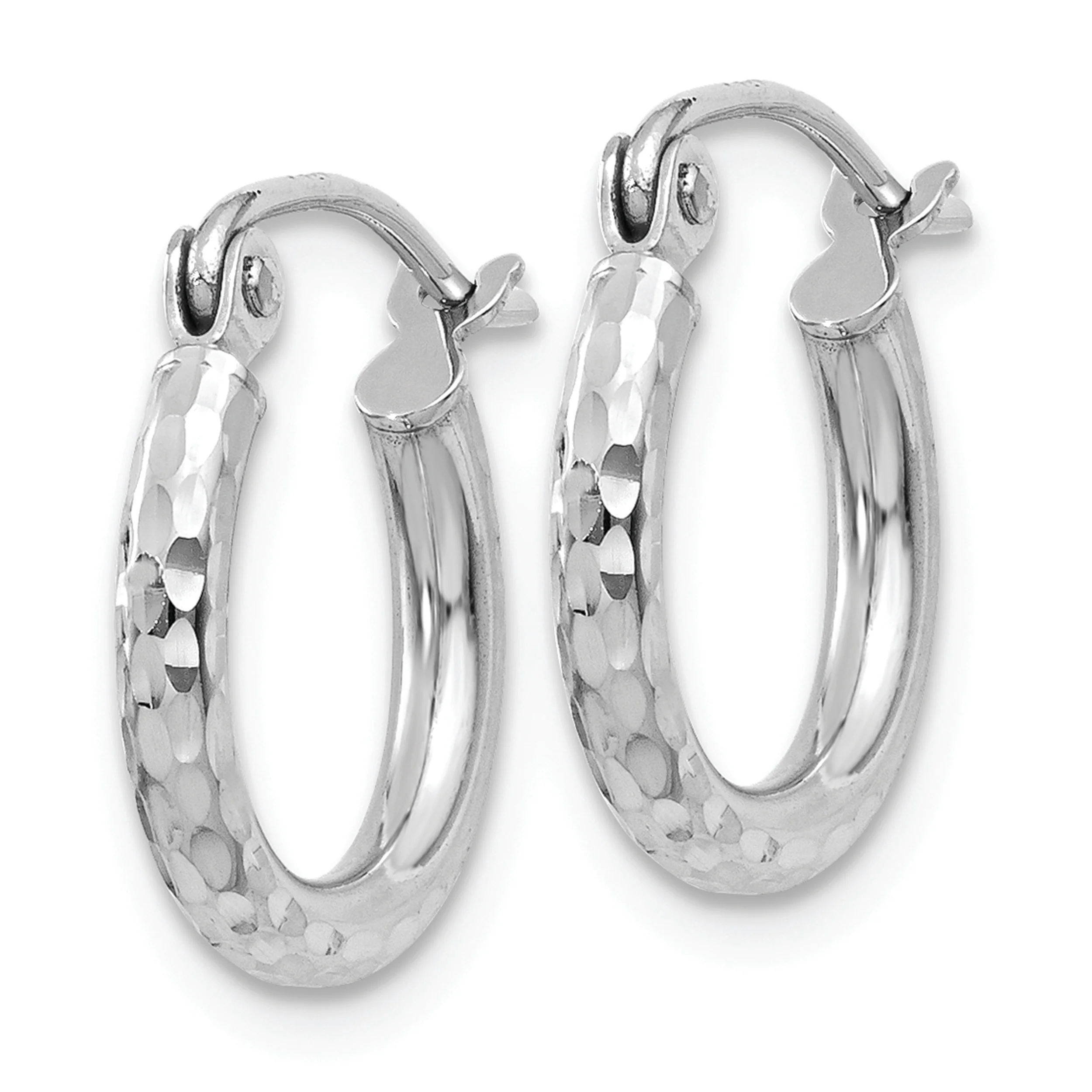 Aros de Tubo Redondo con Corte Diamante en Oro Blanco de 14k (2mm x 13mm) - Image 2