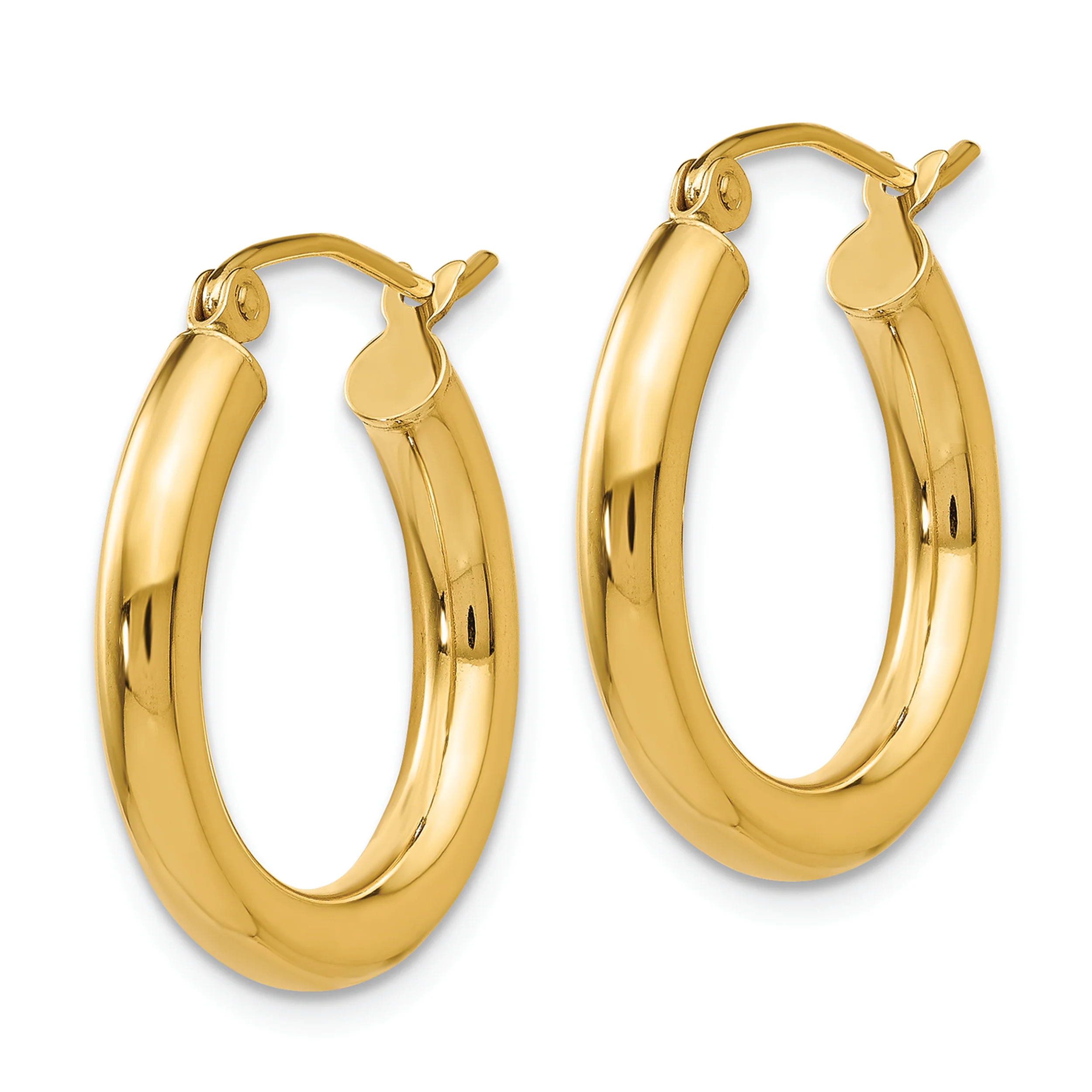Pendientes de Aro Tubo Pulidos de Oro Amarillo de 14K de 3 mm - Image 2