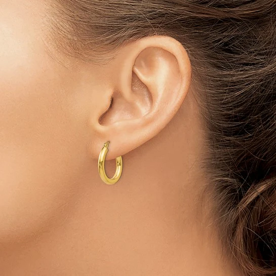 Pendientes de Aro Tubo Pulidos de Oro Amarillo de 14K de 3 mm - Image 3