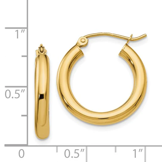 Pendientes de Aro Tubo Pulidos de Oro Amarillo de 14K de 3 mm - Image 4