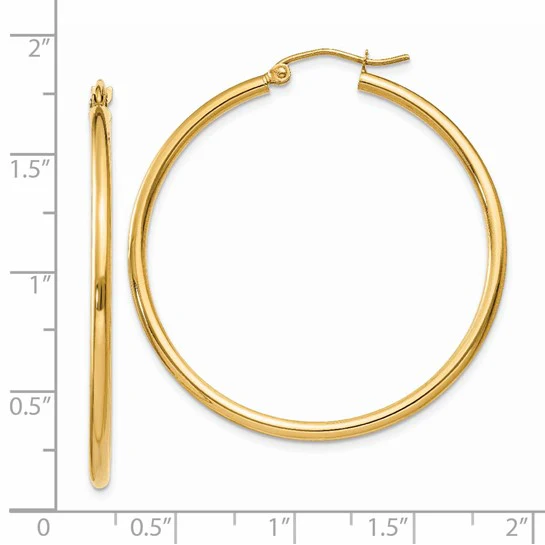 Pendientes de Aro Tubo Livianos Pulidos de Oro Amarillo de 14K de 2x40 mm - Image 3