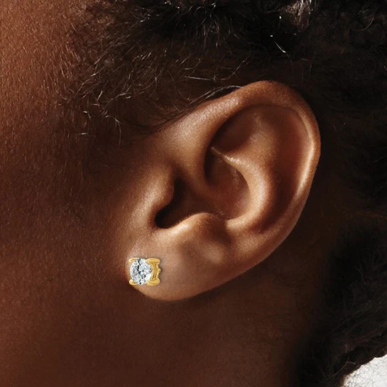 Pendientes de Botón en Oro Amarillo de 14k con Diamantes de Labor, 1 ctw, VS/SI+ G+, Redondos, 4 Garras - Image 3