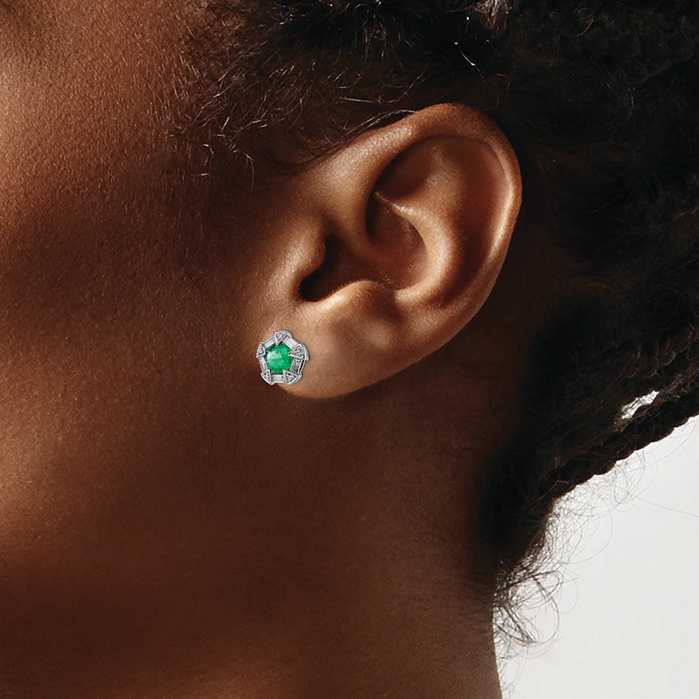 Aretes de Esmeraldas y Diamantes en Oro Blanco de 14k - Image 4