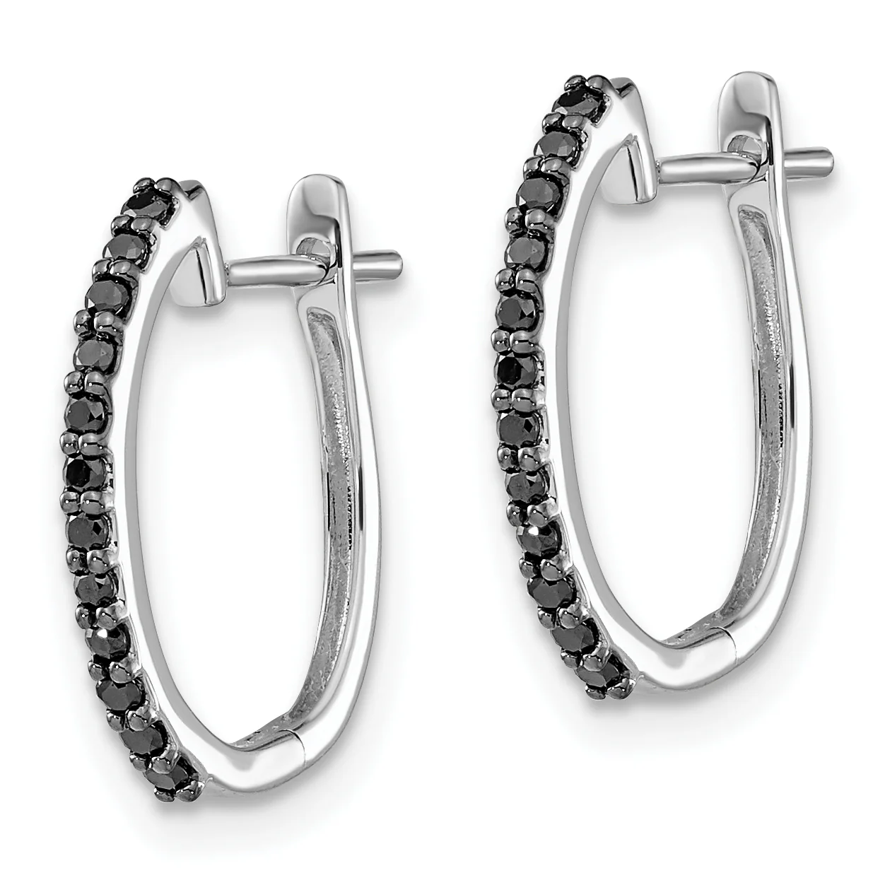 Aretes Aros con Bisagra en Oro Blanco de 14k y Diamantes Negros de 1.3 mm - Image 2