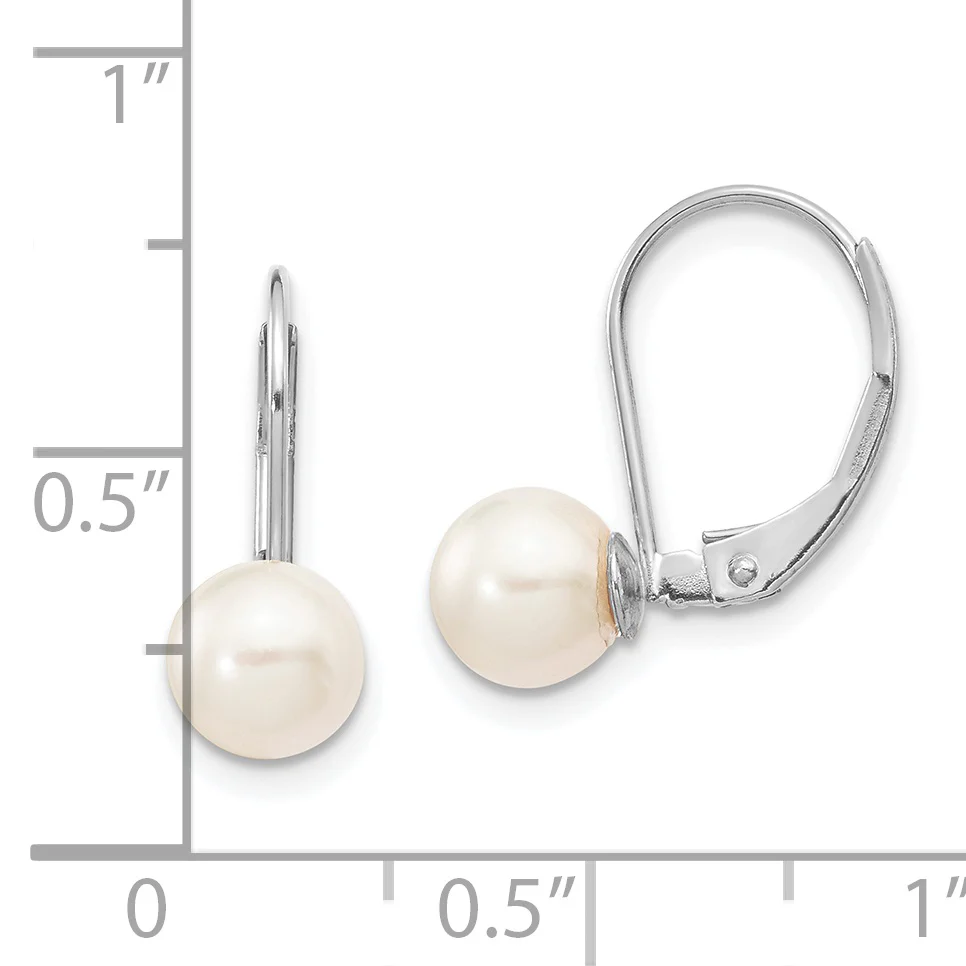 Pendientes Tipo Palanca de Oro Blanco de 14k con Perlas de Akoya Blancas Redondas de 6 a 7 mm - Image 3