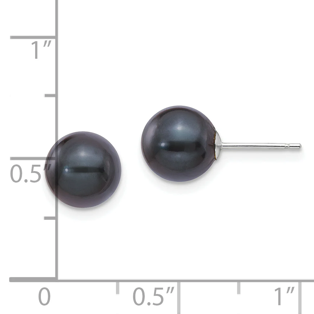 Pendientes de perlas cultivadas Akoya de agua salada negras redondas de 8 a 9 mm de oro blanco de 14 quilates - Image 3