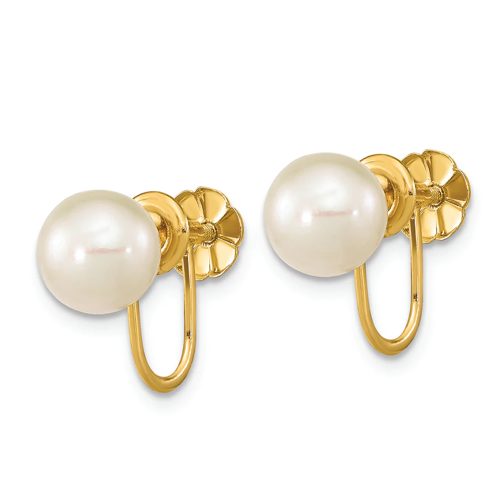 Pendientes sin Perforar de Perlas FWC Blancas Redondas de 7-8 mm, en Oro de 14 k - Image 2