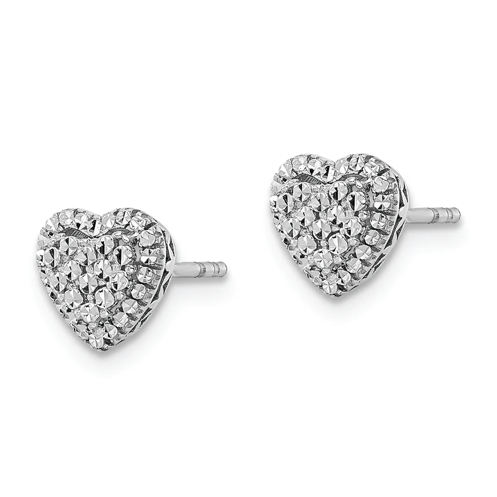 Pendientes de Corazón Cortado a Diamante Pulidos con Cierre Post en Oro Blanco de 14k - Image 2