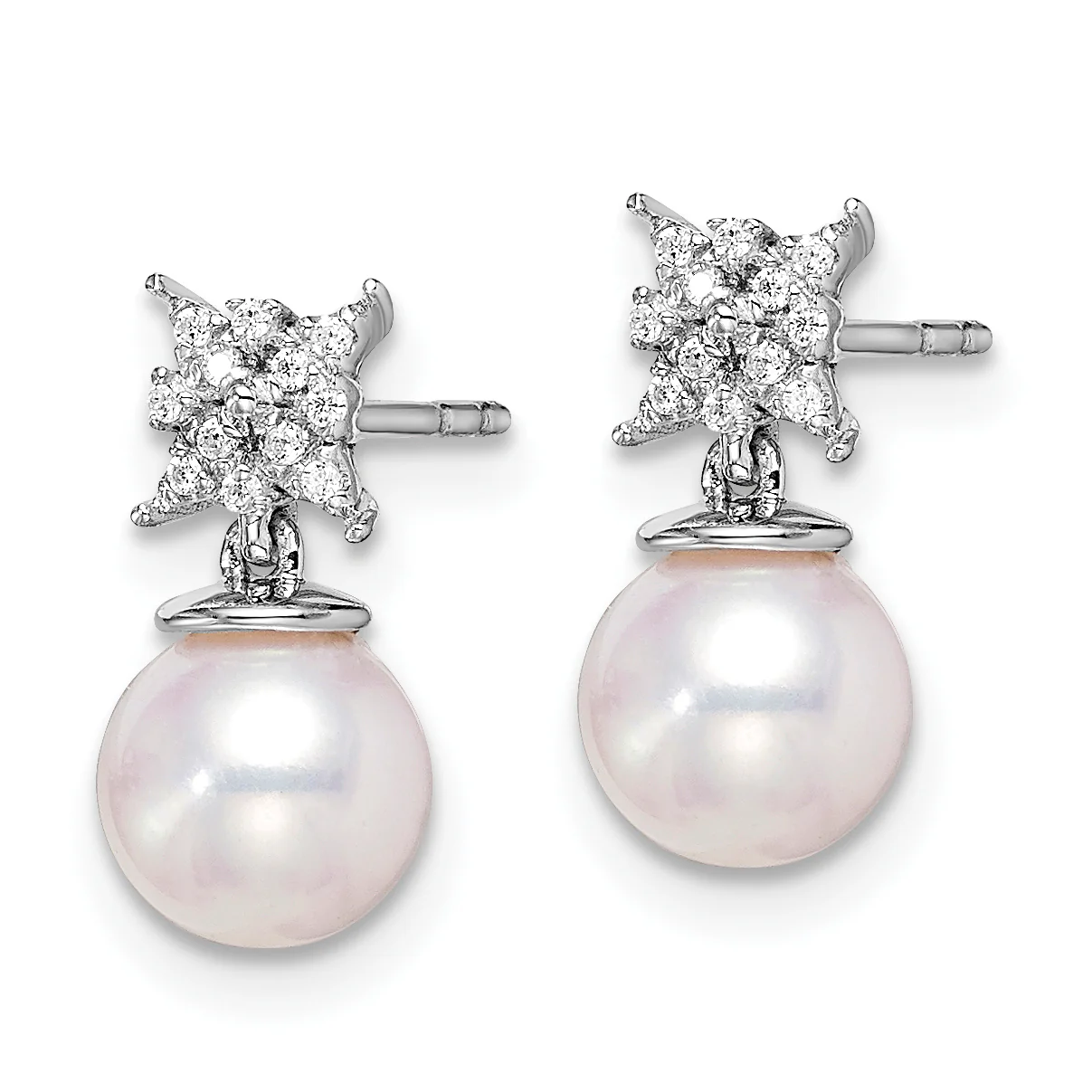 Pendientes de Oro Blanco de 14k con Perla de Agua Dulce Cultivada y Diamantes - Image 2