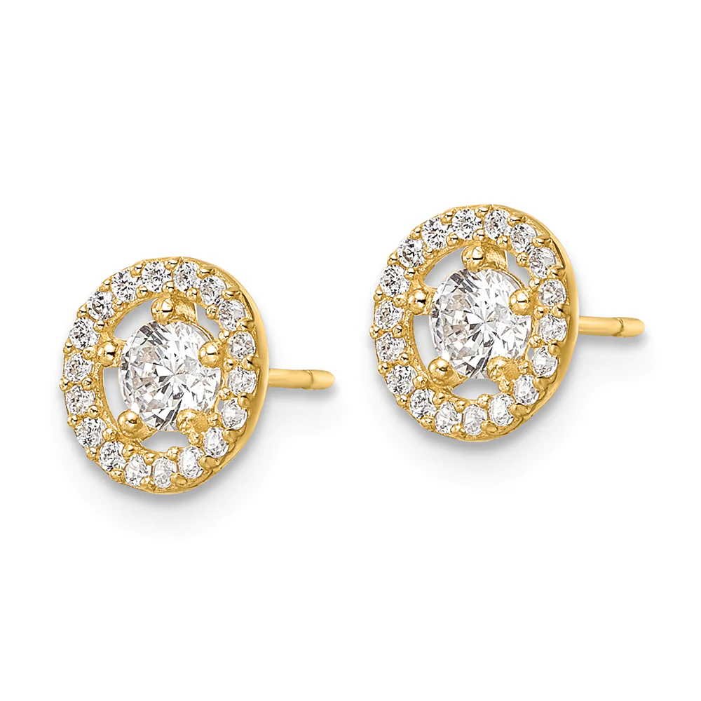 Pendientes de Stud con Halo de CZ en Oro Amarillo de 14k - Image 2