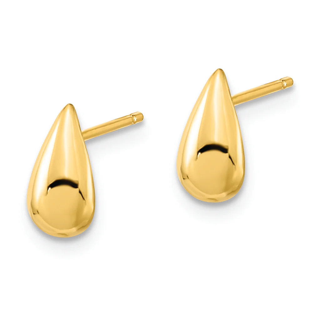 Pendientes de Botón de Oro Amarillo de 14k Pulido en Forma de Lágrima - Image 2