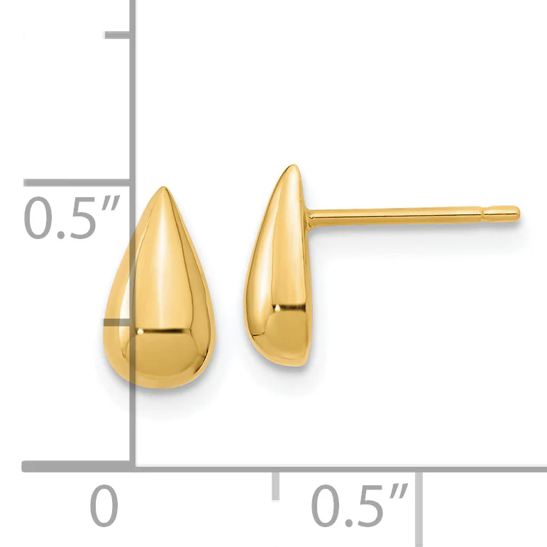 Pendientes de Botón de Oro Amarillo de 14k Pulido en Forma de Lágrima - Image 3