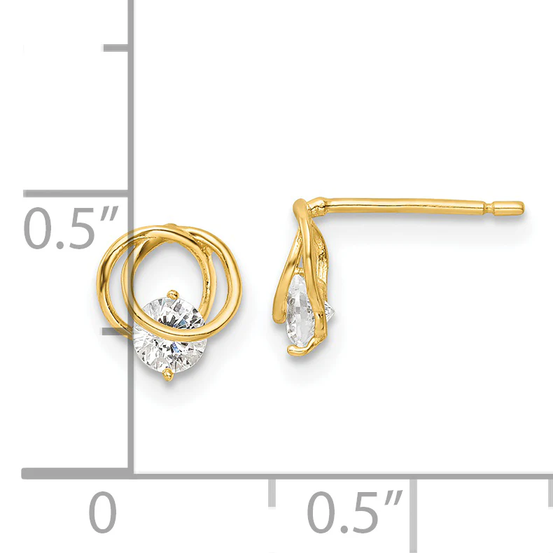 Pendientes de Botón de Oro Amarillo de 14k Pulido con Circonita Cúbica (CZ) - Image 3