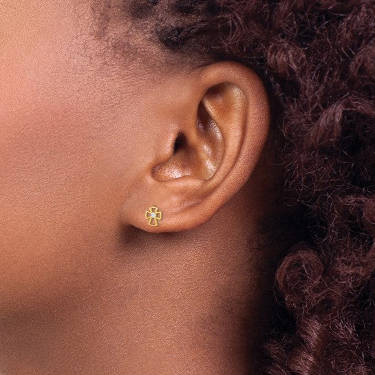 Juego de 3 Pares de Pendientes en Oro Amarillo de 14k Pulido con Cruz, Aro y Circonia Cubica (CZ) en Engaste Bezel - Image 6