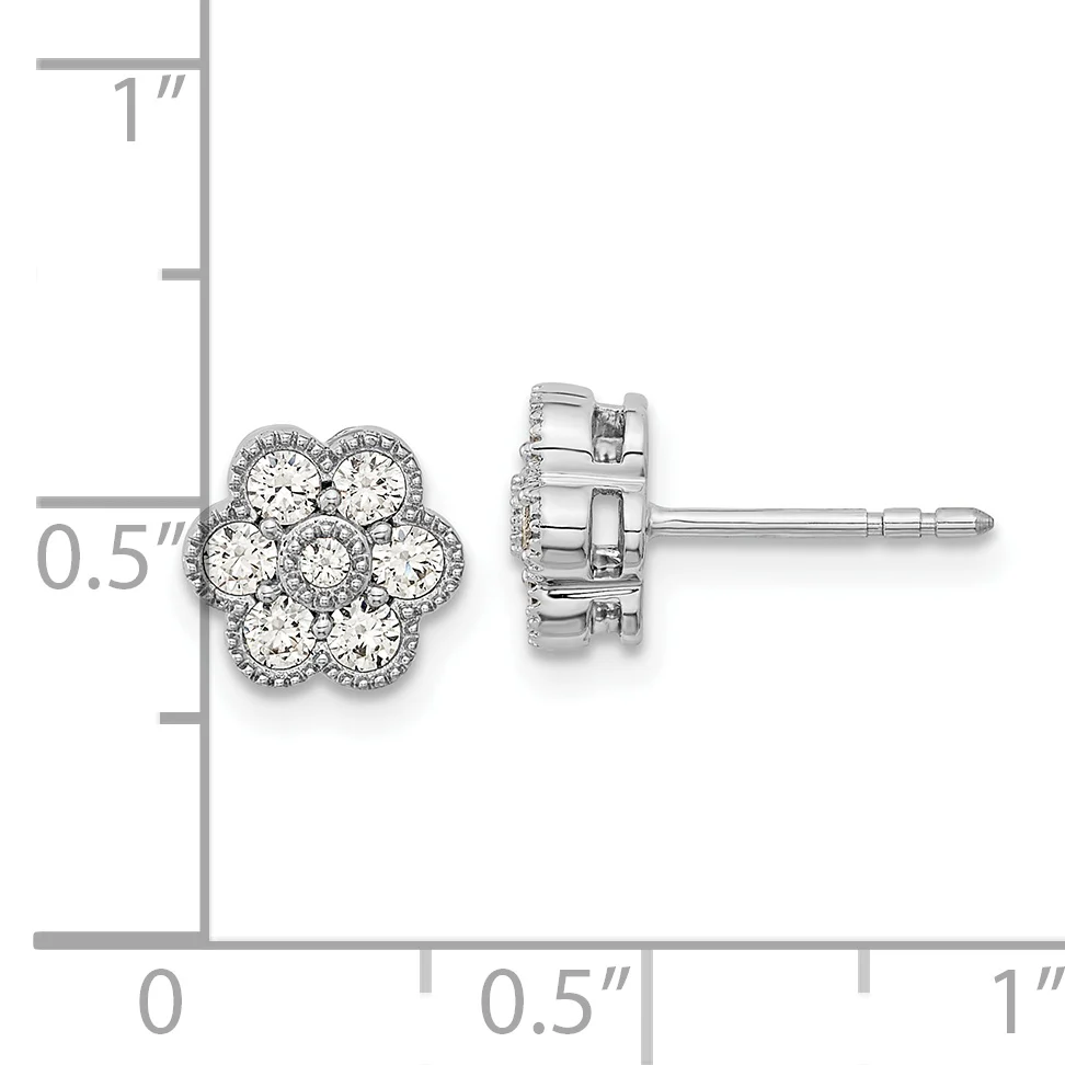 Aretes de Poste en Oro Blanco de 14k con Diseño Floral y Diamantes - Image 3