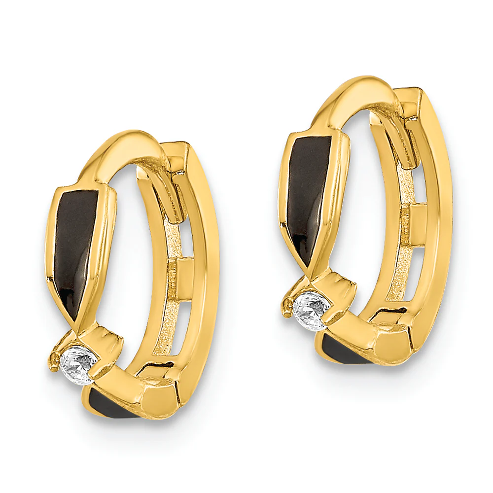 Pendientes de Aro de Onix Negro Pulido en Oro Amarillo de 14k - Image 2