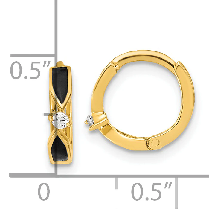 Pendientes de Aro de Onix Negro Pulido en Oro Amarillo de 14k - Image 3