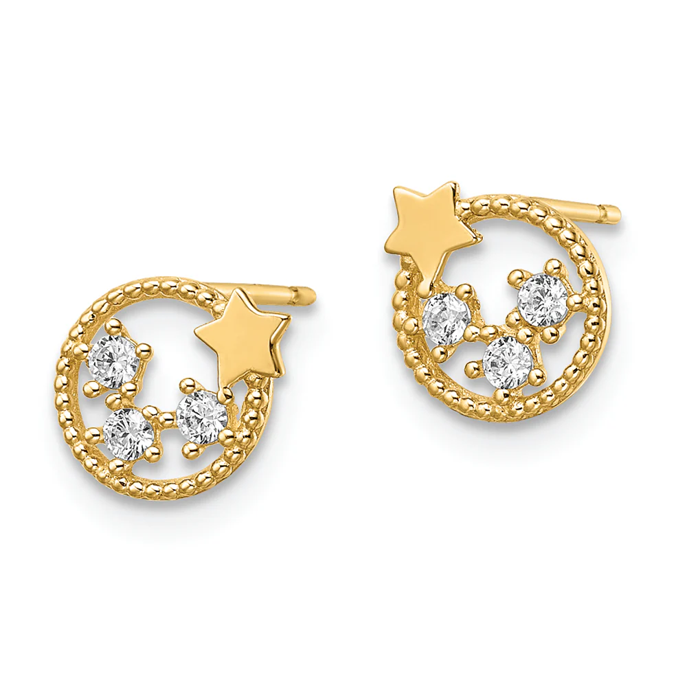Pendientes de Botón con Estrellas de CZ en Oro de 14k - Image 2