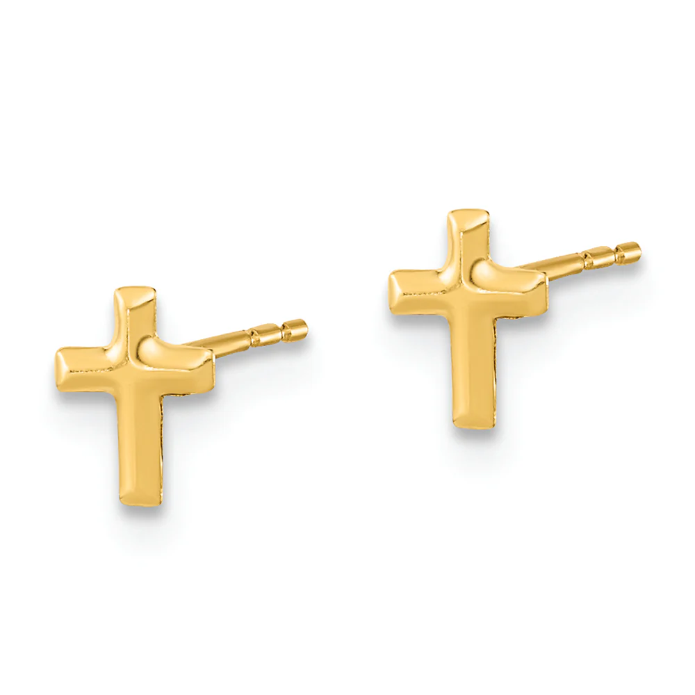 Juego de 3 Pares de Pendientes en Oro Amarillo de 14k Pulido con Flores y Cruz en CZ (Circonia Cubica) - Image 2
