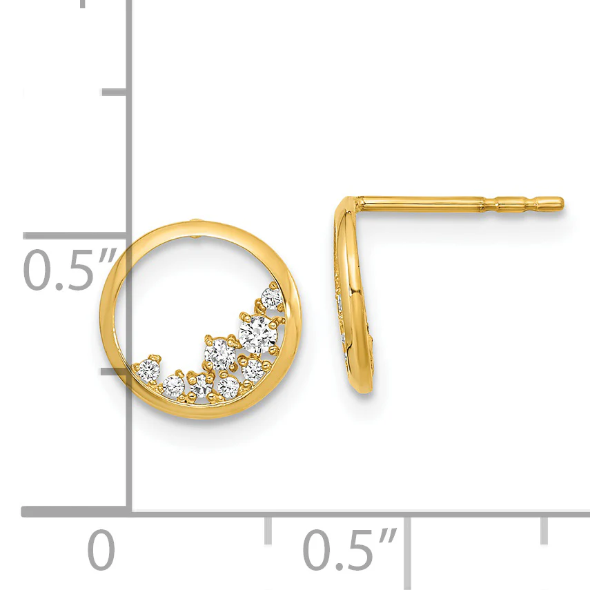 Pendientes de Botón en Oro Amarillo de 14K con Círculo Abierto y Circonitas Pulidas - Image 3
