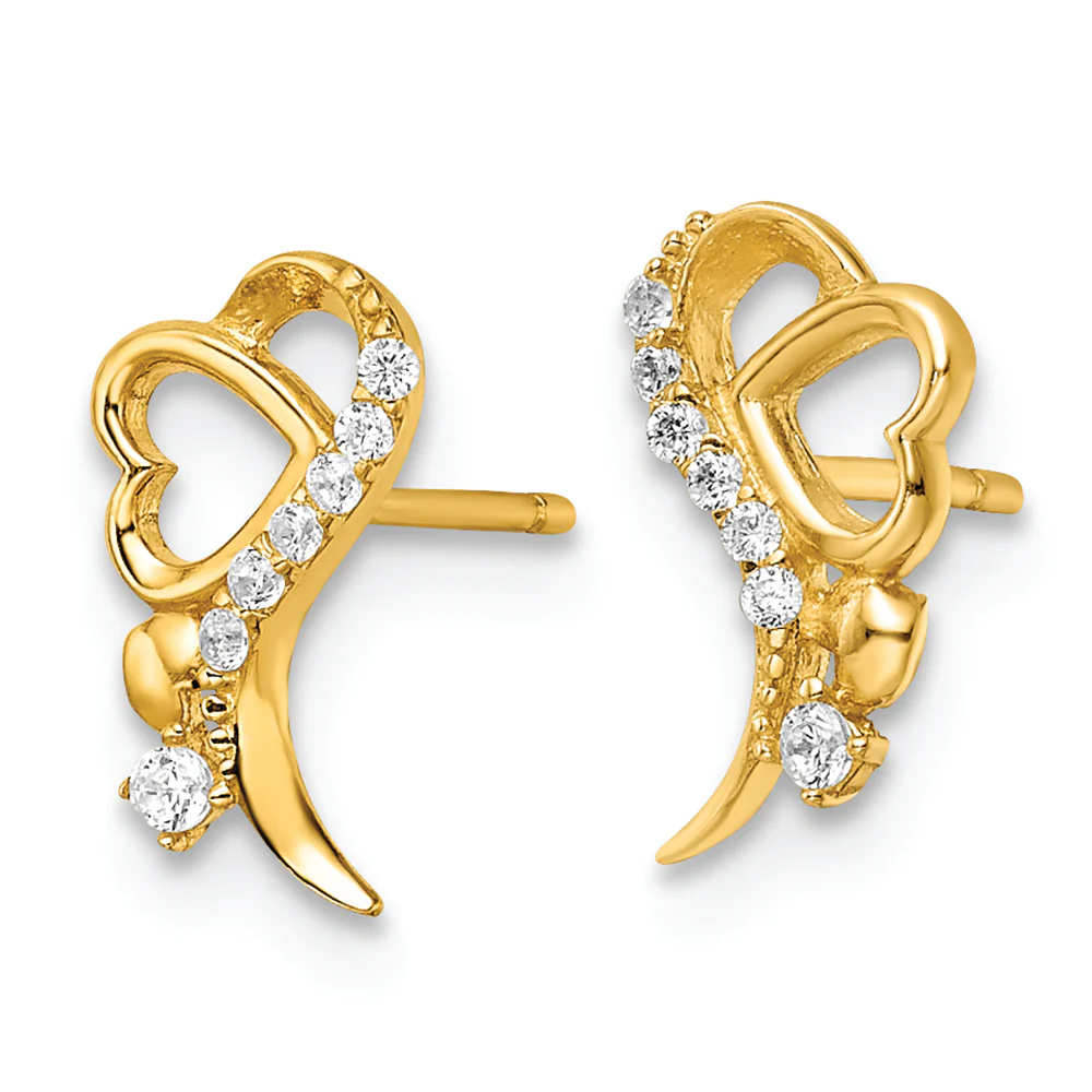 Pendientes de Post con Corazón y CZ en Oro Amarillo de 14k Pulido - Image 2